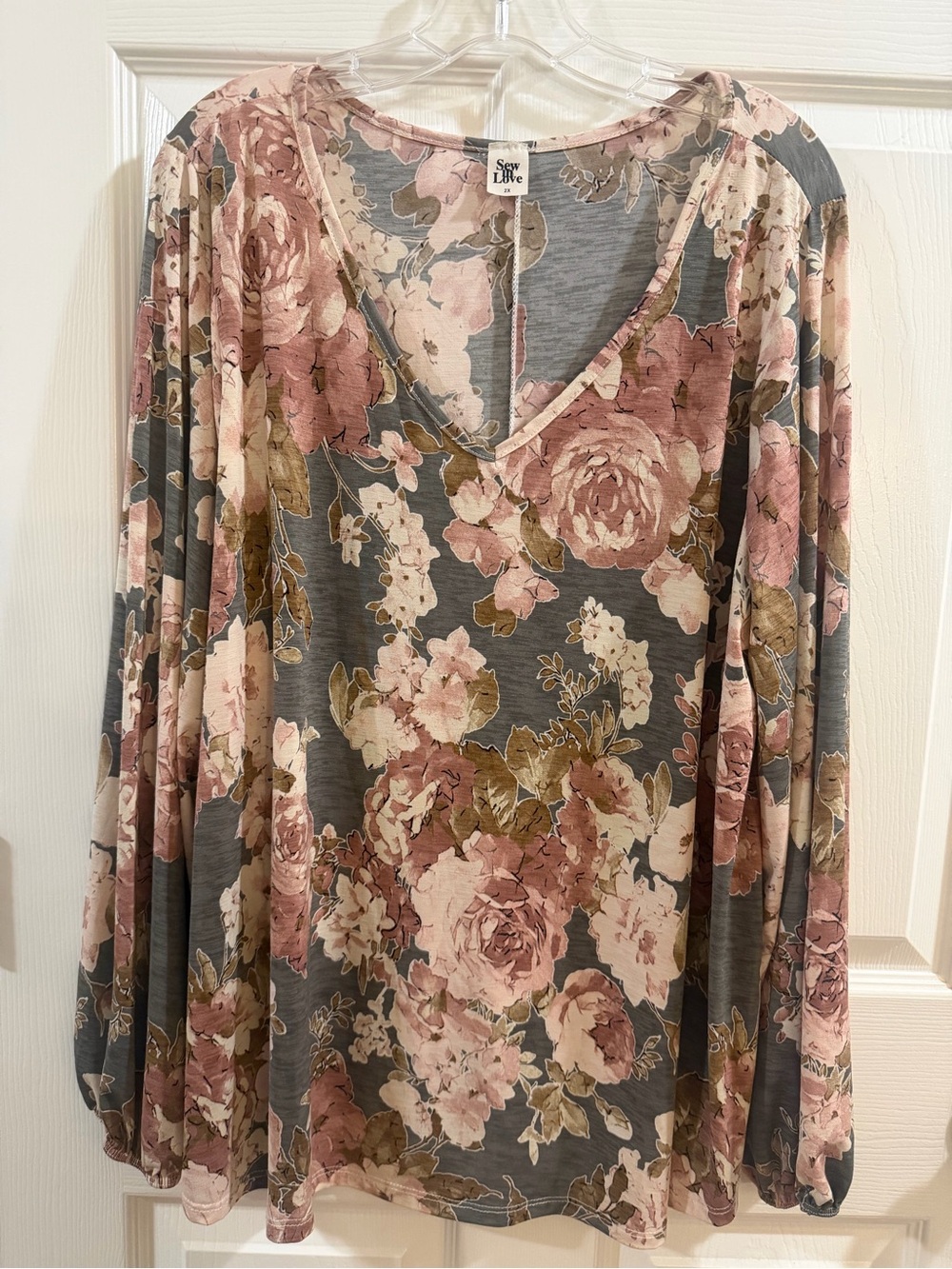Sew In Love Floral V-Neck Long Sleeve Top, Size 2X